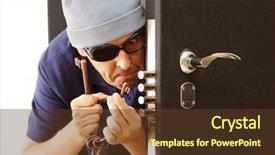  Presentation with crime - PPT theme featuring crime rate - man cracks the door lock background and a  colored foreground