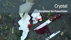  Presentation with knife crime - Theme enhanced with crime scene murder - bloody knife dragged along outdoors background and a ocean colored foreground
