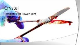  Presentation with bloody fingerprint - Beautiful theme featuring crime scene murder - someone wearing gloves holding bloody backdrop and a white colored foreground