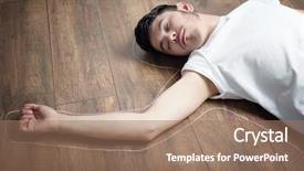  Presentation with crime scene - Slide set consisting of crime scene simulation young man background and a coral colored foreground