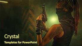  Presentation with woman body - Cool new slides with crime thriller - dangerous woman fighter with gun backdrop and a wine colored foreground