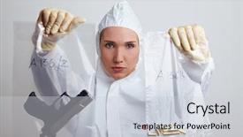  Presentation with forensic scientist - Presentation theme having crime thriller - female forensic scientist holding weapon background and a light gray colored foreground