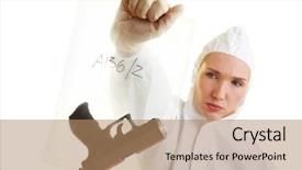  Presentation with forensic scientist - Audience pleasing presentation theme consisting of crime thriller - female forensic scientist holding backdrop and a coral colored foreground