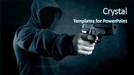  Presentation with gun - Slide deck with crime thriller - hooded man with a gun background and a navy blue colored foreground