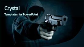  Presentation with gun - Colorful PPT theme enhanced with crime thriller - hooded man with a gun backdrop and a navy blue colored foreground