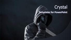  Presentation with black man - Beautiful PPT theme featuring crime thriller - hooded man with black mask backdrop and a wine colored foreground