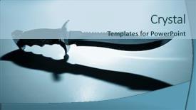  Presentation with blue eyes technology close up - Slide deck consisting of crime thriller - hunting knife closeup on blue background and a light blue colored foreground