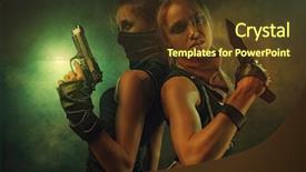  Presentation with fighters - PPT theme enhanced with crime thriller - two dangerous women fighters team background and a tawny brown colored foreground