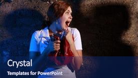  Presentation with horror - Audience pleasing presentation theme consisting of crime thriller - young woman squealing with horror backdrop and a navy blue colored foreground