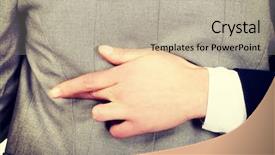  Presentation with fake reviews - Audience pleasing PPT theme consisting of crime women - businesswoman fake fingers crossed while backdrop and a mint green colored foreground