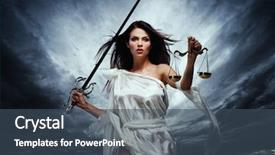  Presentation with justice goddess - Audience pleasing presentation consisting of crime women - femida goddess of justice backdrop and a ocean colored foreground