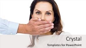  Presentation with crime against women - Slide deck enhanced with crime women - man covering wifes mouth background and a soft green colored foreground