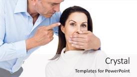  Presentation with crime against women - Theme having crime women - man covering wifes mouth background and a white colored foreground
