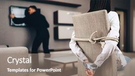  Presentation with crime victim - Slides having crime women - robber searching for a safe background and a gray colored foreground