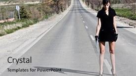  Presentation with gun - Presentation theme featuring crime women - sexy dressed woman with gun background and a light gray colored foreground