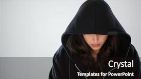  Presentation with spy - PPT layouts featuring crime women - spy in a hoodie standing background and a wine colored foreground