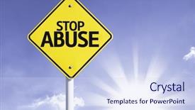  Presentation with stop crime - Colorful slide deck enhanced with crime women - stop abuse road sign backdrop and a sky blue colored foreground
