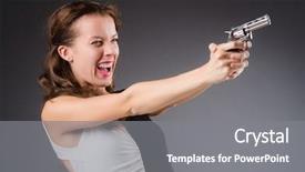  Presentation with dark hallways - Cool new theme with crime women - woman with gun against dark backdrop and a  colored foreground