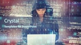  Presentation with crime against women - Cool new slide deck with crime women - young female hacker using laptop backdrop and a ocean colored foreground
