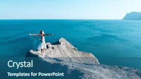  Presentation with mountain top - Cool new slide set with crimea - girl standing on the mountain backdrop and a ocean colored foreground