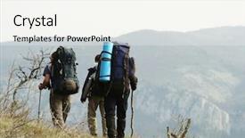  Presentation with slam dunk going - Slide deck enhanced with crimea free - backpackers going up along hill background and a sky blue colored foreground