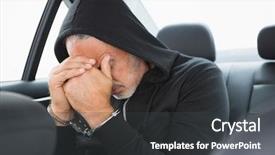  Presentation with police - Slide set having criminal arrested by police background and a dark gray colored foreground