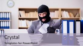  Presentation with corporate - Theme enhanced with criminal businessman with balaclava background and a light blue colored foreground