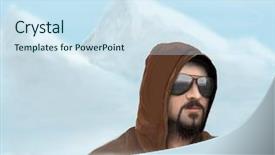  Presentation with 3 d man person - PPT theme featuring criminal cartoon - man in sunglasses drawing person background and a sky blue colored foreground