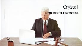  Presentation with judge computer - Presentation theme enhanced with human rights computer - male judge working with documents background and a sky blue colored foreground