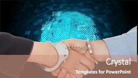  Presentation with security scan - Slides enhanced with criminal justice technology - business people in handcuffs shaking background and a coral colored foreground