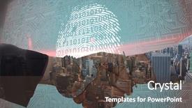  Presentation with security scan - Colorful PPT layouts enhanced with criminal justice technology - business people in handcuffs shaking backdrop and a tawny brown colored foreground