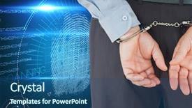  Presentation with security scan - Slides with criminal justice technology - businessman in formals with handcuffs background and a ocean colored foreground