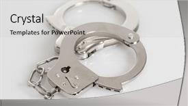  Presentation with isolated paw prints over white - Presentation theme having criminal justice technology - close-up of handcuffs isolated background and a light gray colored foreground
