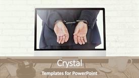  Presentation with criminal justice - Beautiful PPT theme featuring criminal justice technology - closeup of handcuffed businessman backdrop and a coral colored foreground