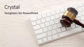  Presentation with gavel - Amazing slide deck having criminal justice technology - gavel with computer keyboard backdrop and a sky blue colored foreground