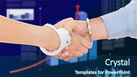  Presentation with handcuffed - Amazing presentation theme having criminal justice technology - handcuffed business people shaking hands backdrop and a ocean colored foreground