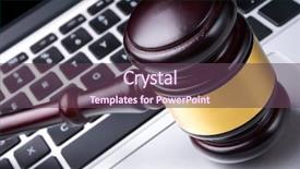  Presentation with law case judge hammer - Amazing PPT layouts having criminal justice technology - judge hammer on keyboard backdrop and a  colored foreground