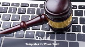  Presentation with law case judge hammer - Amazing slide set having criminal justice technology - judge hammer on keyboard backdrop and a  colored foreground