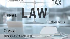  Presentation with technology law - Presentation design featuring criminal justice technology - law concept lawyer workplace background and a light blue colored foreground