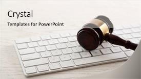  Presentation with gavel - Slide set having criminal justice technology - gavel with computer keyboard background and a sky blue colored foreground