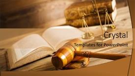  Presentation with wooden christian cross religious concept - Presentation enhanced with criminallaw - wooden gavel barrister justice concept background and a yellow colored foreground