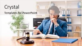  Presentation with courtroom - Presentation design consisting of criminal penalties - young handsome judge sitting background and a lemonade colored foreground