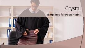  Presentation with young students working in groups - PPT theme consisting of criminal penalties - young handsome judge working background and a lemonade colored foreground