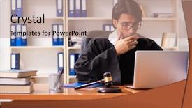  Presentation with court - PPT layouts having criminal penalties - young handsome judge working background and a coral colored foreground