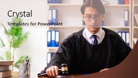  Presentation with court - Beautiful slide deck featuring criminal penalties - young handsome judge working backdrop and a lemonade colored foreground