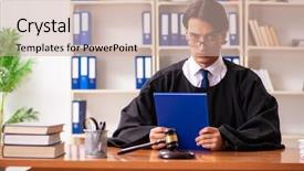  Presentation with court - PPT layouts having criminal penalties - young handsome judge working background and a soft green colored foreground