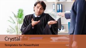  Presentation with french revolution lawyer and politician - Beautiful presentation design featuring criminal penalties - young woman visiting male lawyer backdrop and a  colored foreground