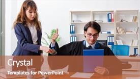  Presentation with lawyer - Cool new slide deck with criminal penalties - young woman visiting male lawyer backdrop and a red colored foreground