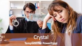 Presentation with lawyer - Slide set with criminal penalties - young woman visiting male lawyer background and a  colored foreground