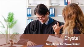  Presentation with young man and a woman - Amazing slide deck having criminal penalties - young woman visiting male lawyer backdrop and a red colored foreground